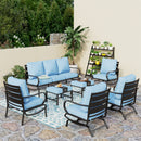 9-Seater Patio Metal Wave Sofa Set with Ottomans