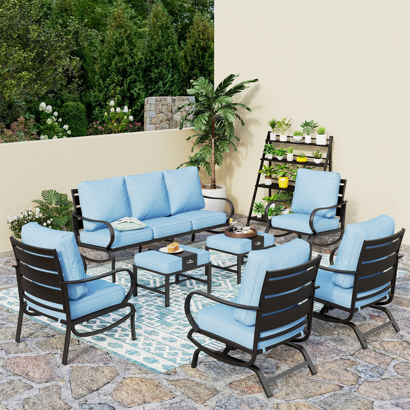 Phi Villa 9-Seater Patio Steel Sofa With Cushions And Multi-functional Ottomans