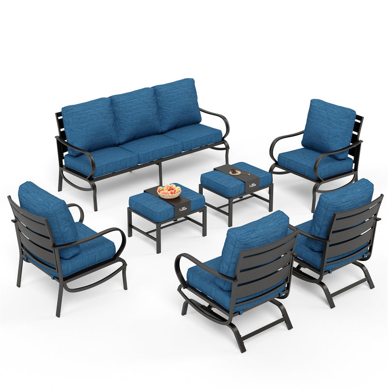 Phi Villa 9-Seater Patio Steel Sofa With Cushions And Multi-functional Ottomans