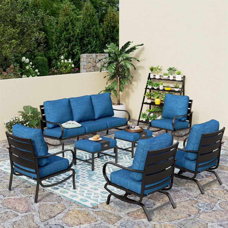 Phi Villa 9-Seater Patio Steel Sofa With Cushions And Multi-functional Ottomans