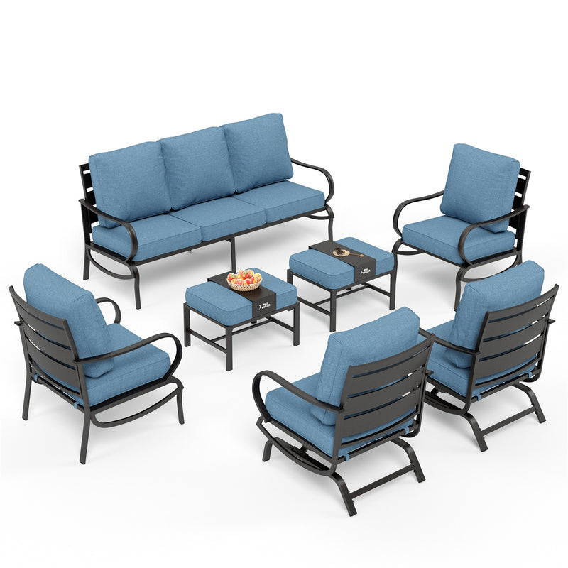 Phi Villa 9-Seater Patio Steel Sofa With Cushions And Multi-functional Ottomans