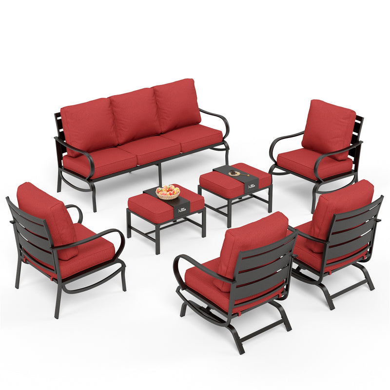 Phi Villa 9-Seater Patio Steel Sofa With Cushions And Multi-functional Ottomans