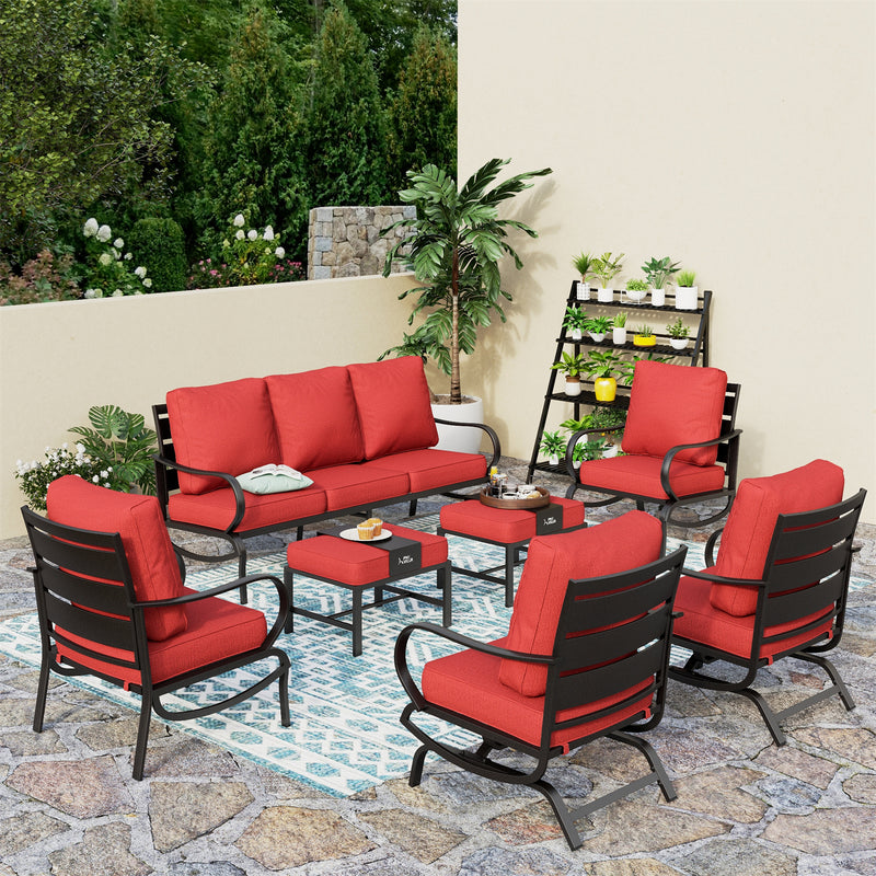 Phi Villa 9-Seater Patio Steel Sofa With Cushions And Multi-functional Ottomans