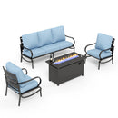 5-Seater Patio Metal Wave Sofa Set with Fire Pit Table