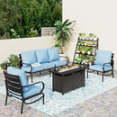 5-Seater Patio Metal Wave Sofa Set with Fire Pit Table