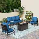5-Seater Patio Metal Wave Sofa Set with Fire Pit Table