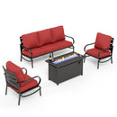 5-Seater Patio Metal Wave Sofa Set with Fire Pit Table