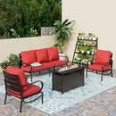 5-Seater Patio Metal Wave Sofa Set with Fire Pit Table