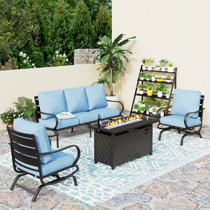 5-Seater Patio Metal Wave Sofa Set with Fire Pit Table