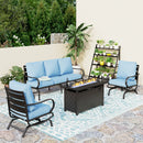 5-Seater Patio Metal Wave Sofa Set with Fire Pit Table