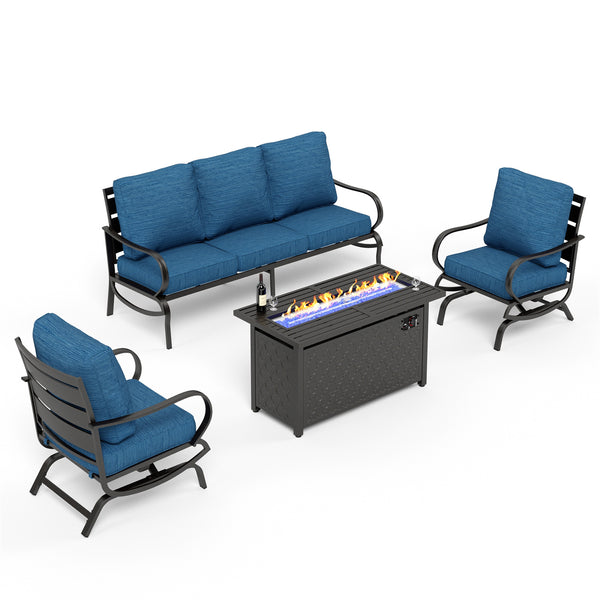 5-Seater Patio Metal Wave Sofa Set with Fire Pit Table