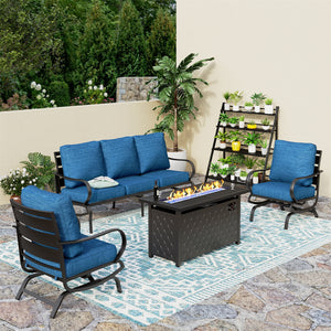5-Seater Patio Metal Wave Sofa Set with Fire Pit Table