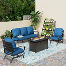 5-Seater Patio Metal Wave Sofa Set with Fire Pit Table