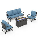 5-Seater Patio Metal Wave Sofa Set with Fire Pit Table