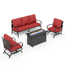 5-Seater Patio Metal Wave Sofa Set with Fire Pit Table