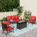 5-Seater Patio Metal Wave Sofa Set with Fire Pit Table