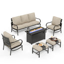 7-Seater Patio Metal Wave Sofa Sets with Fire Pit Table