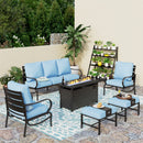 7-Seater Patio Metal Wave Sofa Sets with Fire Pit Table