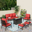 7-Seater Patio Metal Wave Sofa Sets with Fire Pit Table