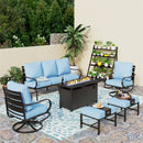 7-Seater Patio Metal Wave Sofa Sets with Fire Pit Table