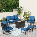 7-Seater Patio Metal Wave Sofa Sets with Fire Pit Table