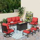 7-Seater Patio Metal Wave Sofa Sets with Fire Pit Table