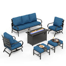 7-Seater Patio Metal Wave Sofa Sets with Fire Pit Table