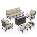 7-Seater Patio Metal Wave Sofa Sets with Fire Pit Table
