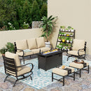 7-Seater Patio Metal Wave Sofa Sets with Fire Pit Table
