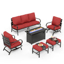 7-Seater Patio Metal Wave Sofa Sets with Fire Pit Table