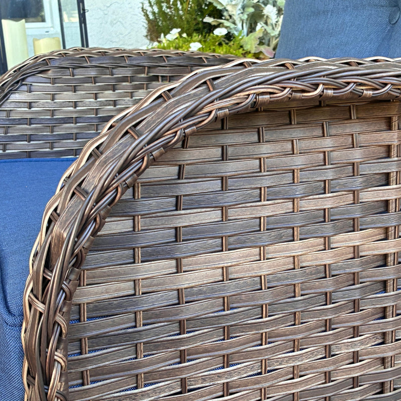 Phi Villa Patio Vintage Swivel Wicker Conversation Sofa Set