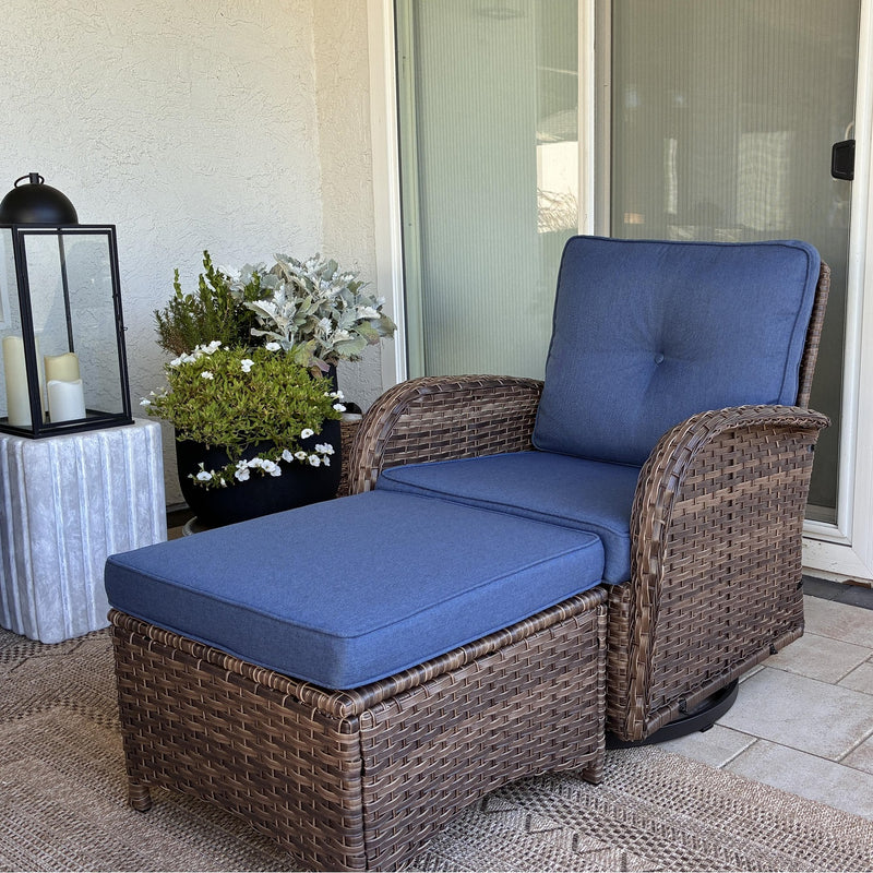 Phi Villa Patio Vintage Swivel Wicker Conversation Sofa Set