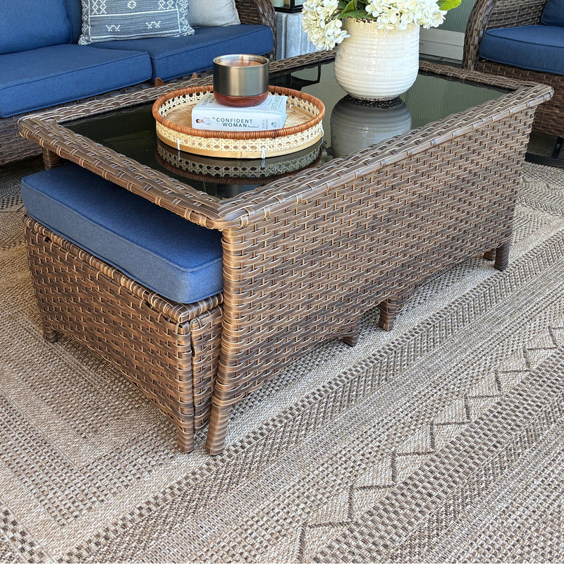 Phi Villa Patio Vintage Swivel Wicker Conversation Sofa Set
