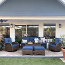 Patio Vintage Swivel Wicker Sofa Set with Rattan Coffee Table