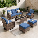 Patio Vintage Swivel Wicker Sofa Set with Rattan Coffee Table
