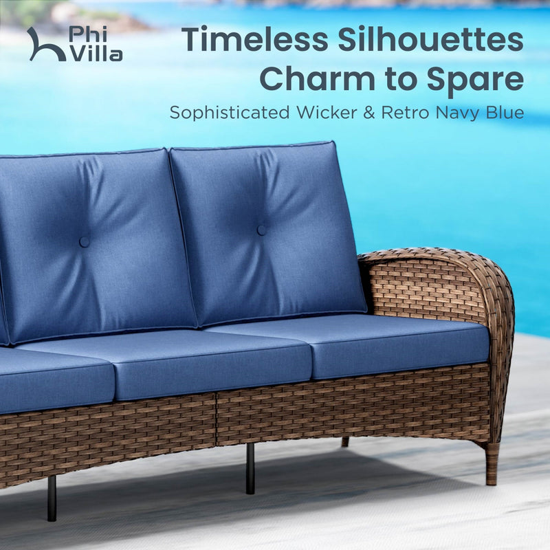 Phi Villa Patio Vintage Swivel Wicker Conversation Sofa Set