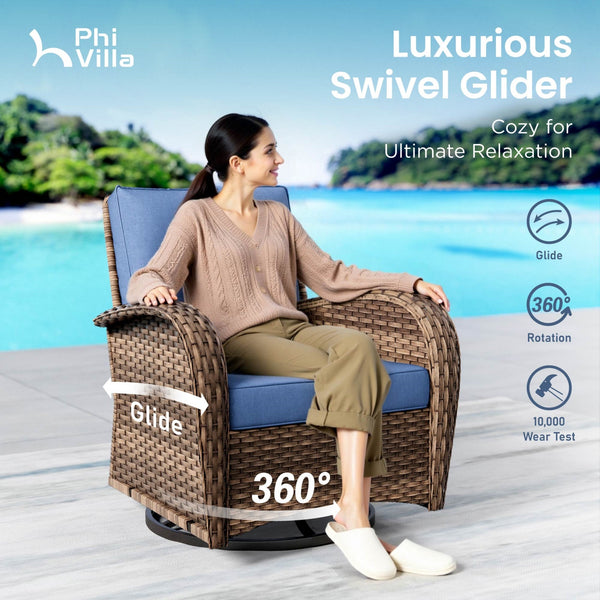 Patio Vintage Swivel Wicker Sofa Set with Rattan Coffee Table