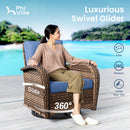 Patio Vintage Swivel Wicker Sofa Set with Rattan Coffee Table