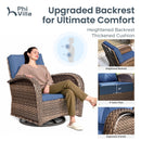 Patio Vintage Swivel Wicker Sofa Set with Rattan Coffee Table