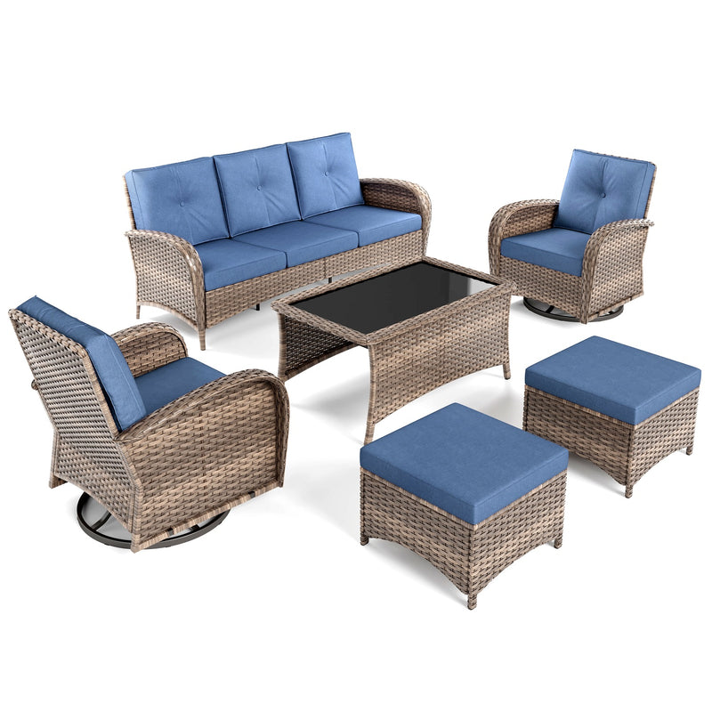 Phi Villa Patio Vintage Swivel Wicker Conversation Sofa Set