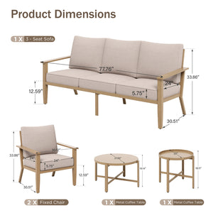 7-Seater Patio Wood-Like Metal Rope Sofa Set