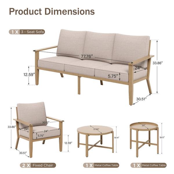 7-Seater Patio Wood-Like Metal Rope Sofa Set
