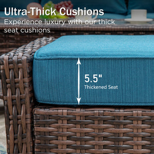 7-Seater Garden Vintage Swivel Rattan Sofa Sets with Wicker Table