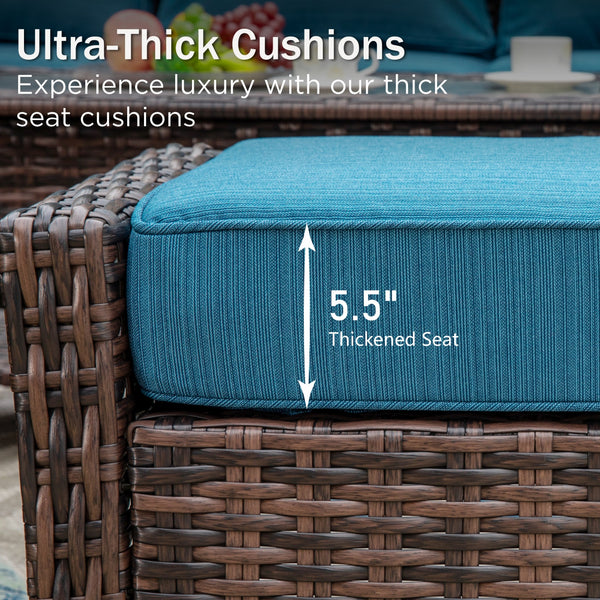 7-Seater Garden Vintage Swivel Rattan Sofa Sets with Wicker Table