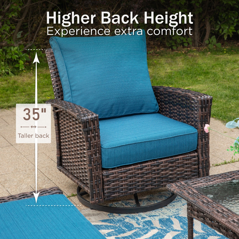 Phi Villa Patio Rattan Furniture Wicker 7-Seater Outdoor Swivel Sofa Sets