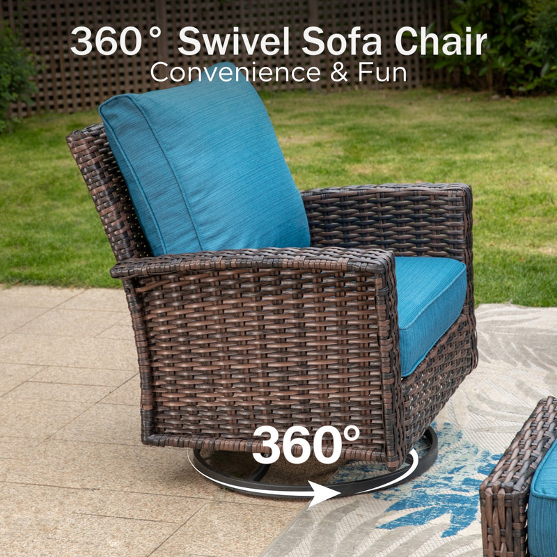 Phi Villa Patio Rattan Furniture Wicker 7-Seater Outdoor Swivel Sofa Sets