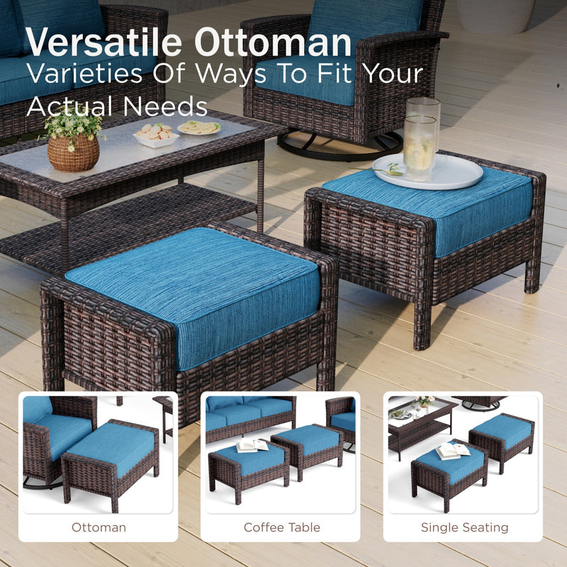 Phi Villa Patio Rattan Furniture Wicker 7-Seater Outdoor Swivel Sofa Sets