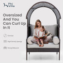 PHI VILLA Rattan Outdoor Furniture Wicker Single Sofa with Top Canopy