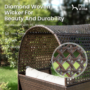 PHI VILLA Rattan Outdoor Furniture Wicker Single Sofa with Top Canopy