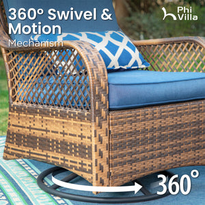$499 PHI VILLA 3 PC Rattan Swivel Rocking Chairs Outdoor Conversation Set